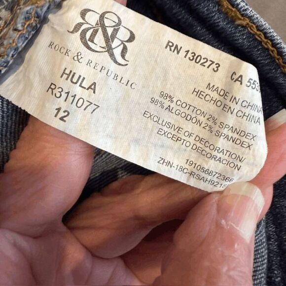 Rock & Republic Hula Denim Shorts Distressed Bandana Print Size 12 - Picture 9 of 13